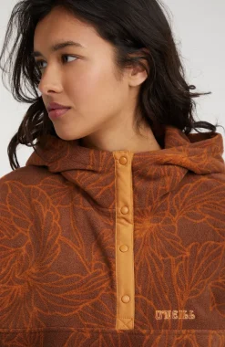 Hoodie Superfleece Met Halve Rits | Brown Flower