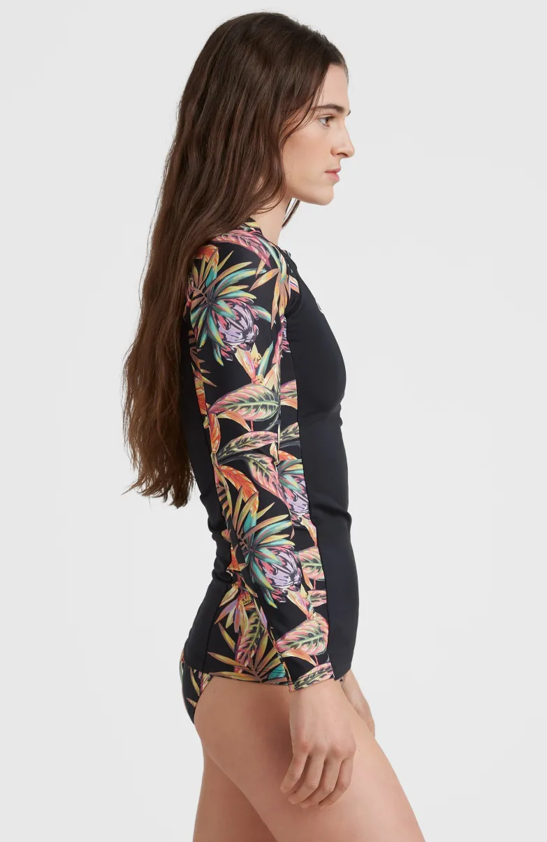Shirt Anglet Met Lange Mouwen En Beschermingsfactor UPF 50+ | Black Tropical Flower