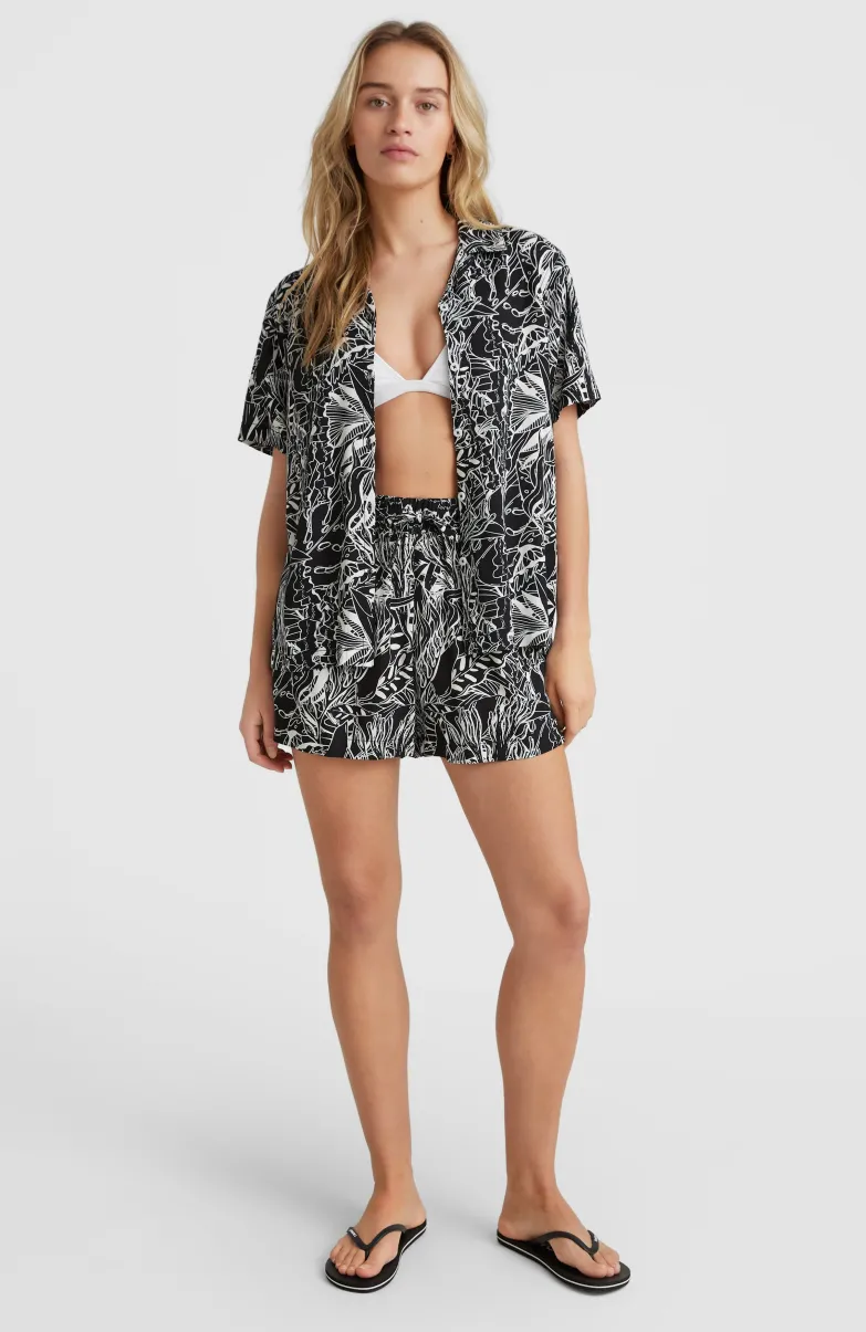 Short Java Wave Met Hoge Taille | White . Black Comic Seaweed