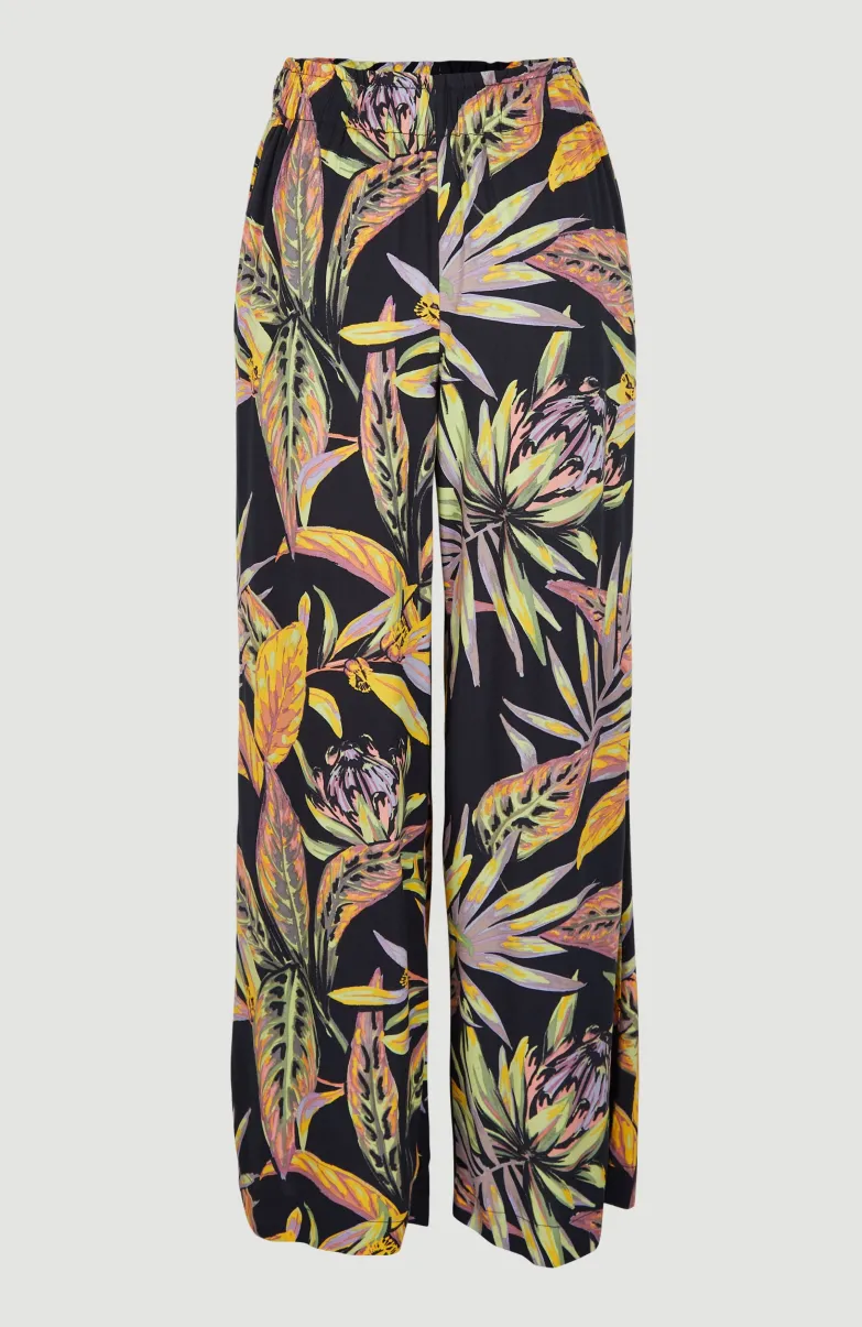 Zomerbroek Malia Met Hoge Taille | Black Tropical Flower