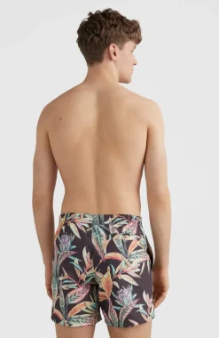 Zwemshort Cali Print 15'' | Black Tropical Flower